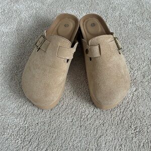 Tan Suede Slip-On Clogs